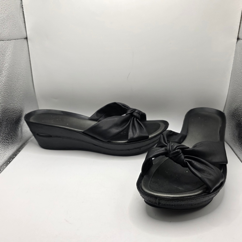 Cole Haan Nike Air Black Leather Knotted Wedge Slide Sandals Women 11B D37829